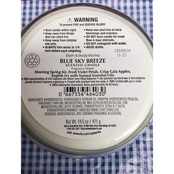 BBW Blue Sky Breeze Large 3 Wick Candle Home Fragrance Decor - Picture 2 of 2
